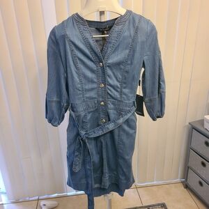 White House Black Market Denim Blue Button-Front Shirt Dress
